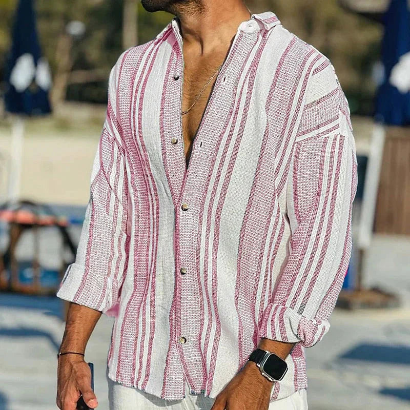 Men’s Vintage Striped Shirt Lightweight Summer Casual Top Elegant Everyday Blouse