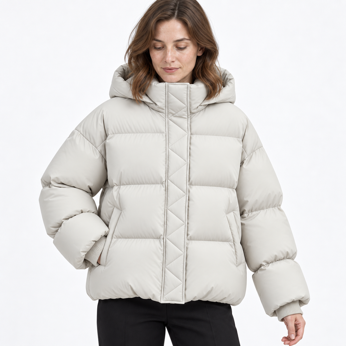 Women’s Hooded Puffer Winter Jacket – Oversized Down-Filled Short Style for Cold Autumn Winter Days and Casual Everyday Layering