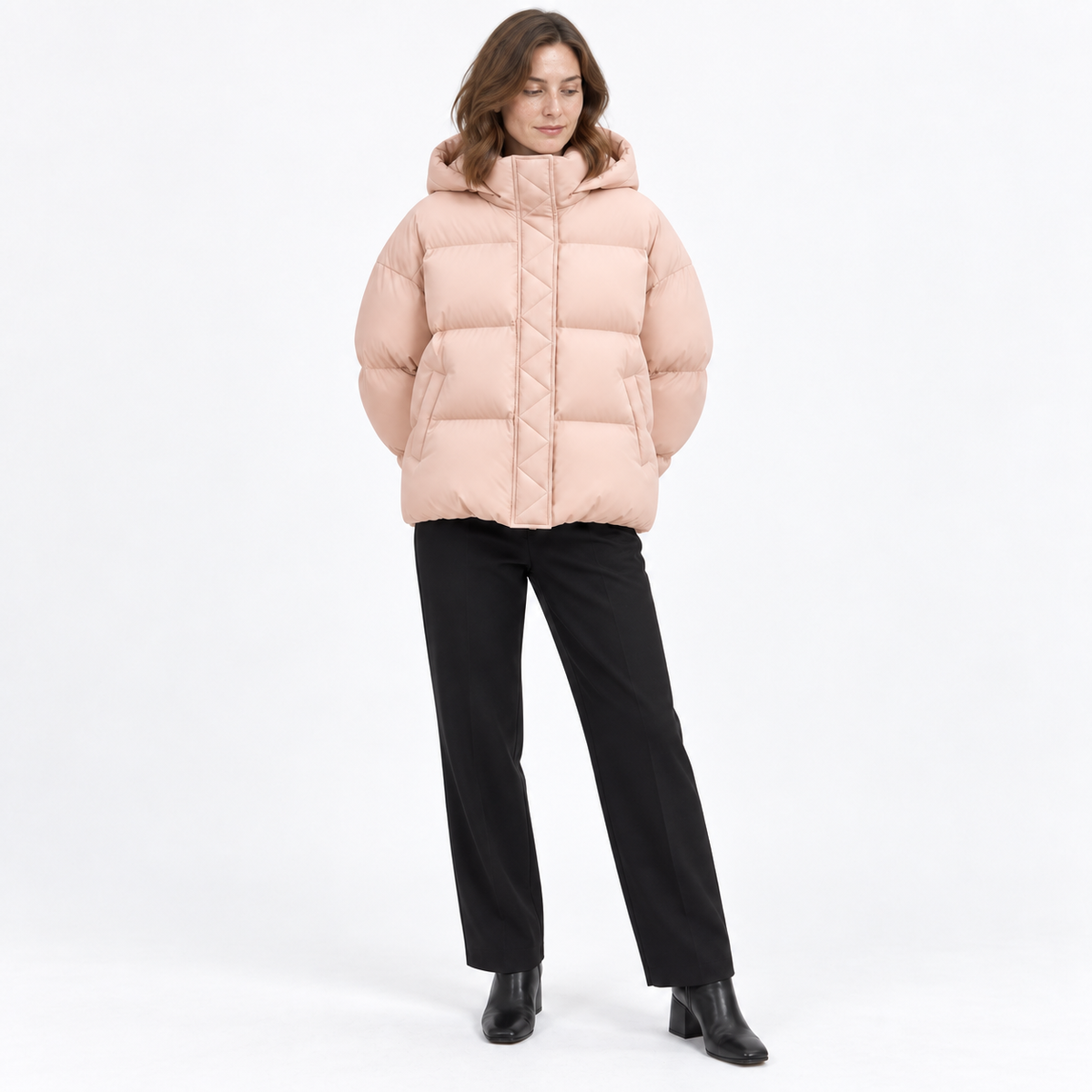 Women’s Hooded Puffer Winter Jacket – Oversized Down-Filled Short Style for Cold Autumn Winter Days and Casual Everyday Layering