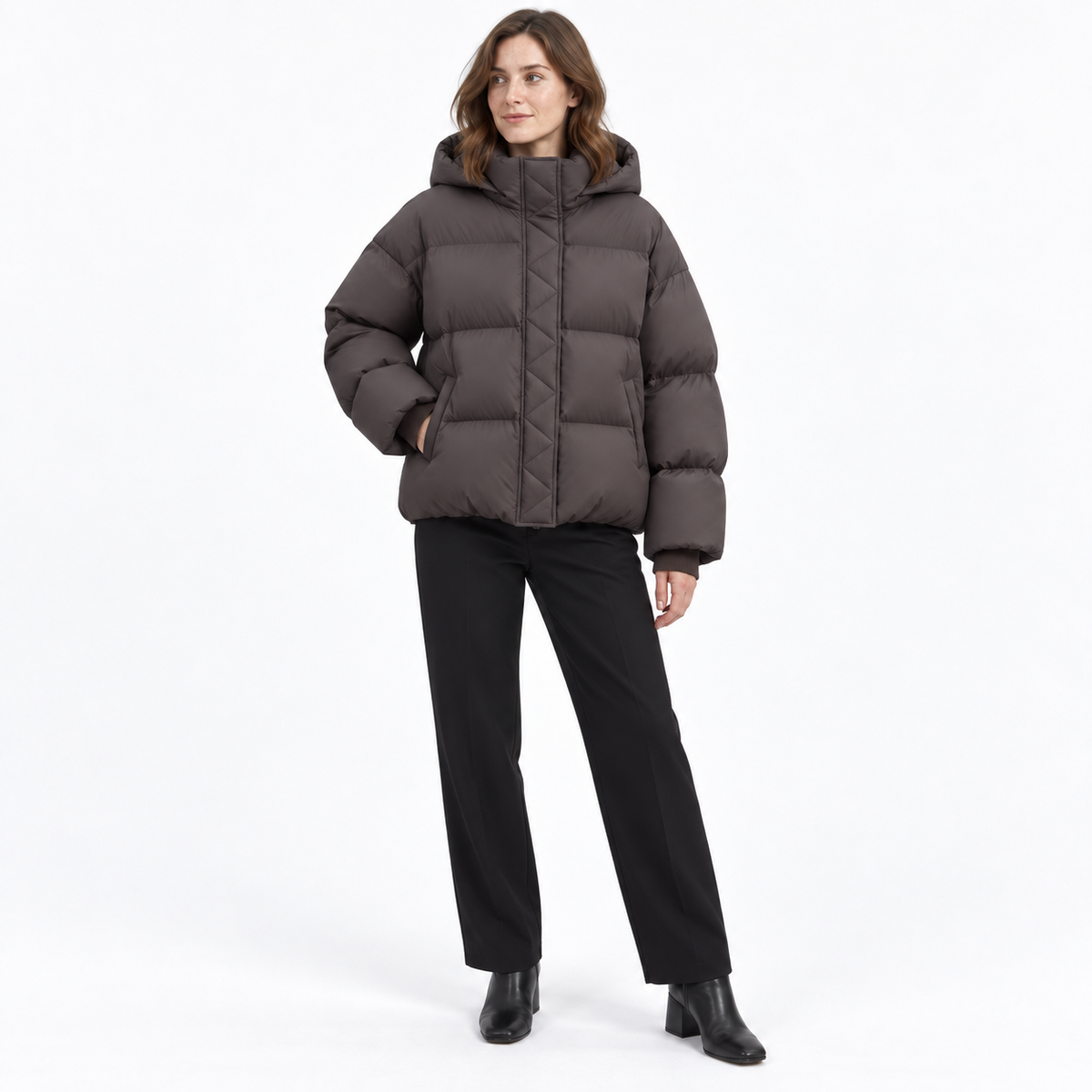 Women’s Hooded Puffer Winter Jacket – Oversized Down-Filled Short Style for Cold Autumn Winter Days and Casual Everyday Layering