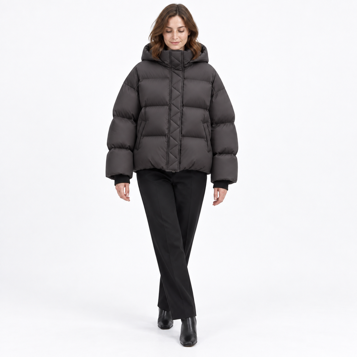Women’s Hooded Puffer Winter Jacket – Oversized Down-Filled Short Style for Cold Autumn Winter Days and Casual Everyday Layering