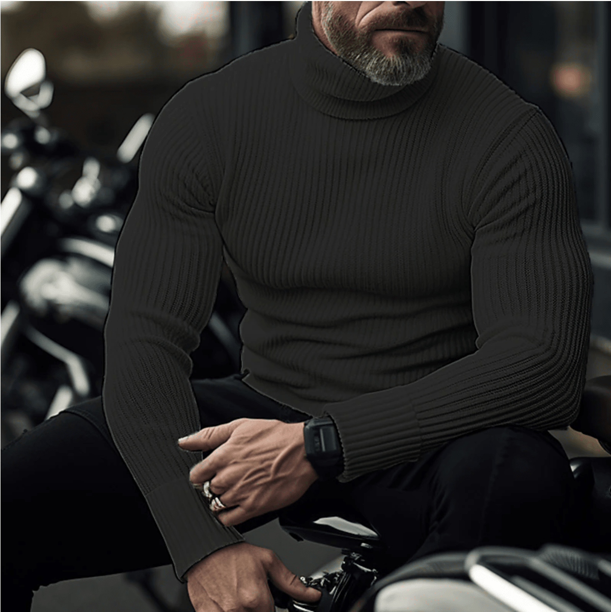 Men’s Ribbed Turtleneck Knit Sweater – Warm Slim-Fit Long-Sleeve Pullover for Smart Casual Autumn Winter and Everyday Wear