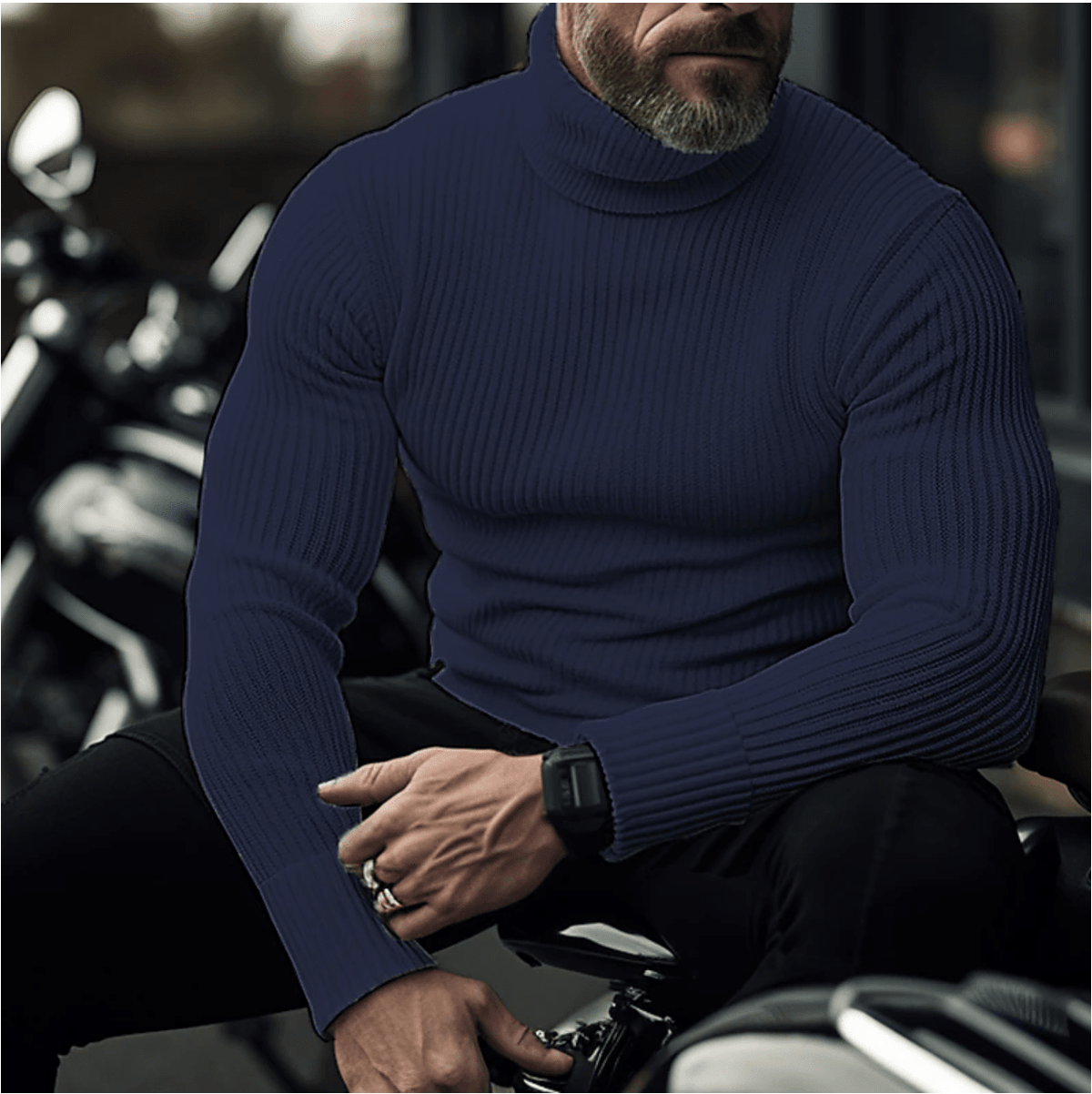 Men’s Ribbed Turtleneck Knit Sweater – Warm Slim-Fit Long-Sleeve Pullover for Smart Casual Autumn Winter and Everyday Wear