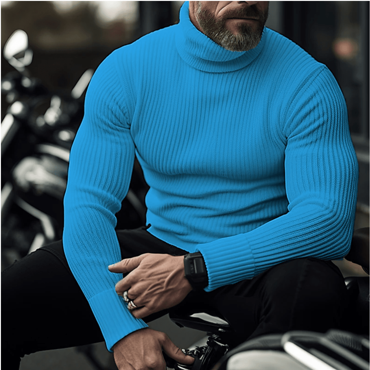 Men’s Ribbed Turtleneck Knit Sweater – Warm Slim-Fit Long-Sleeve Pullover for Smart Casual Autumn Winter and Everyday Wear