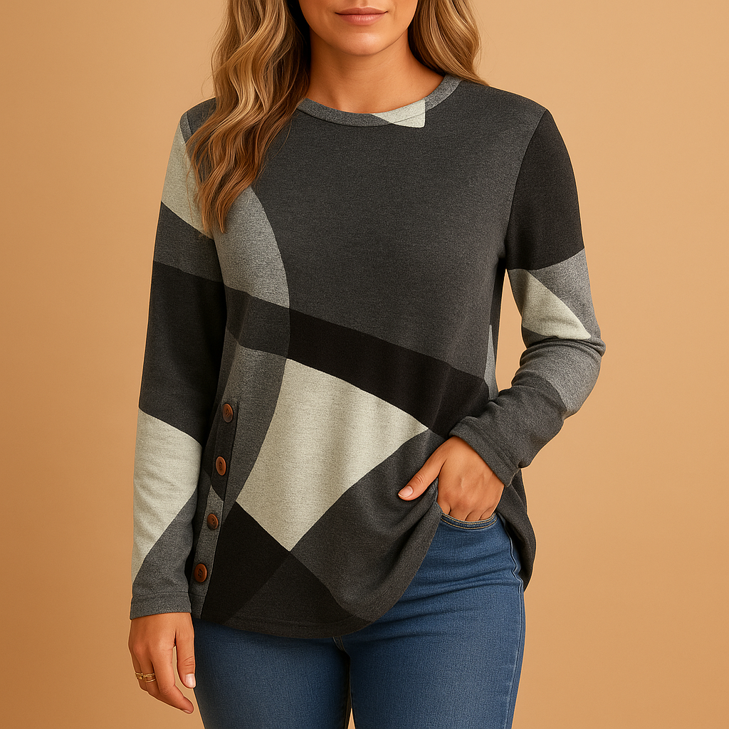 Women’s Printed Cotton-Blend Knitted Sweater – Relaxed Long Sleeve Style for Smart Casual Everyday Wear