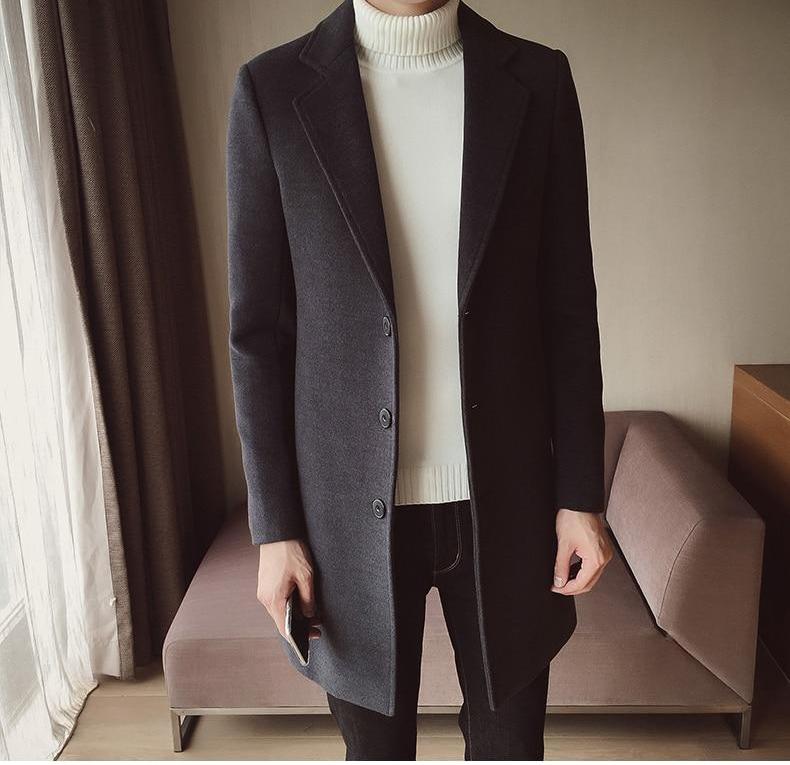 Palton lung din lână pentru bărbați – Elegant, croială slim, clasic, smart, formal