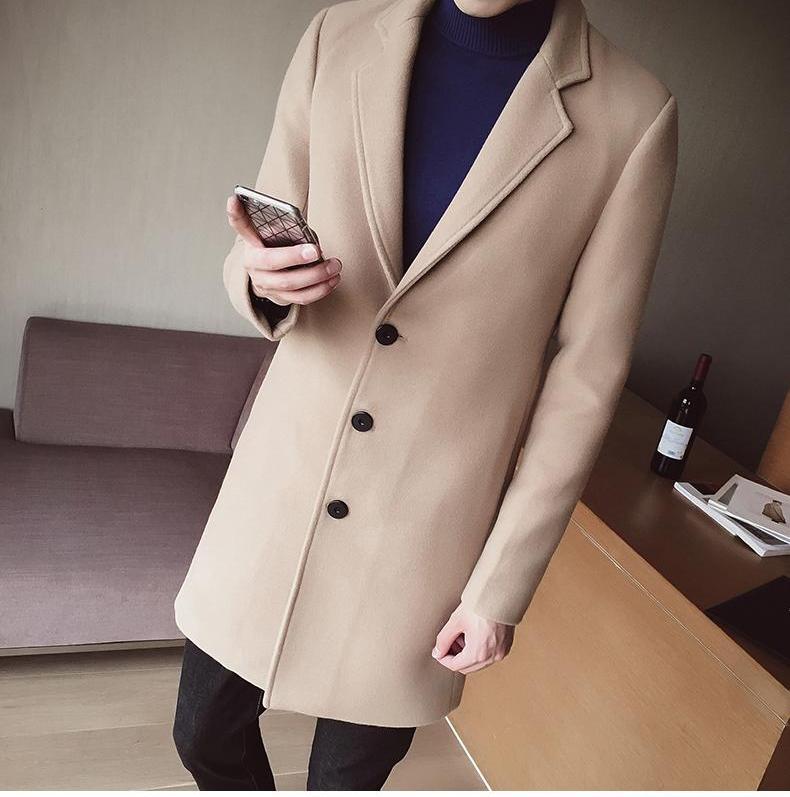 Men’s Long Wool Overcoat – Elegant Slim Fit Classic Smart Formal Outerwear