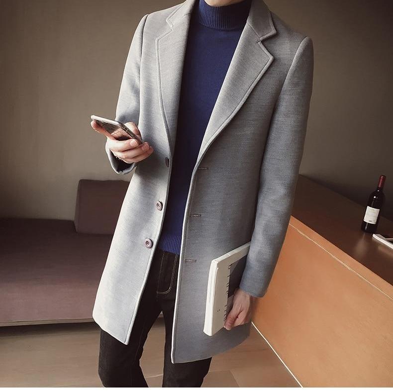 Palton lung din lână pentru bărbați – Elegant, croială slim, clasic, smart, formal