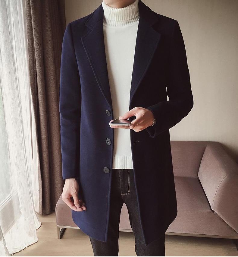 Palton lung din lână pentru bărbați – Elegant, croială slim, clasic, smart, formal
