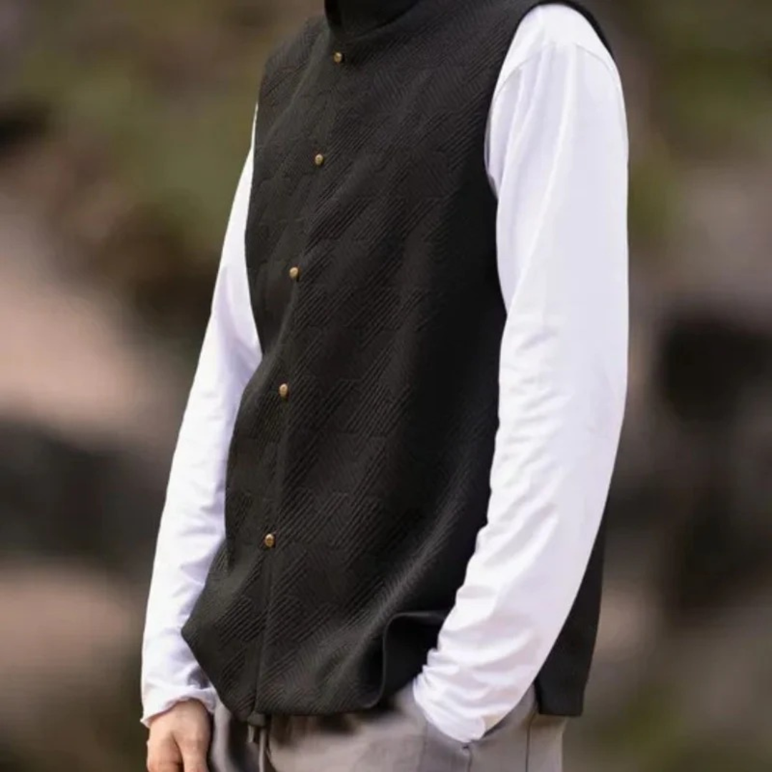 Gilet da uomo con collo rialzato e texture – Strato raffinato dal fascino tradizionale, ideale per outfit casual e occasioni speciali