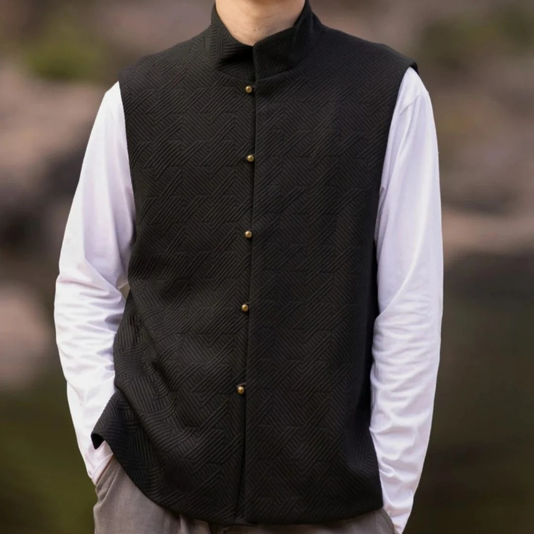 Gilet da uomo con collo rialzato e texture – Strato raffinato dal fascino tradizionale, ideale per outfit casual e occasioni speciali