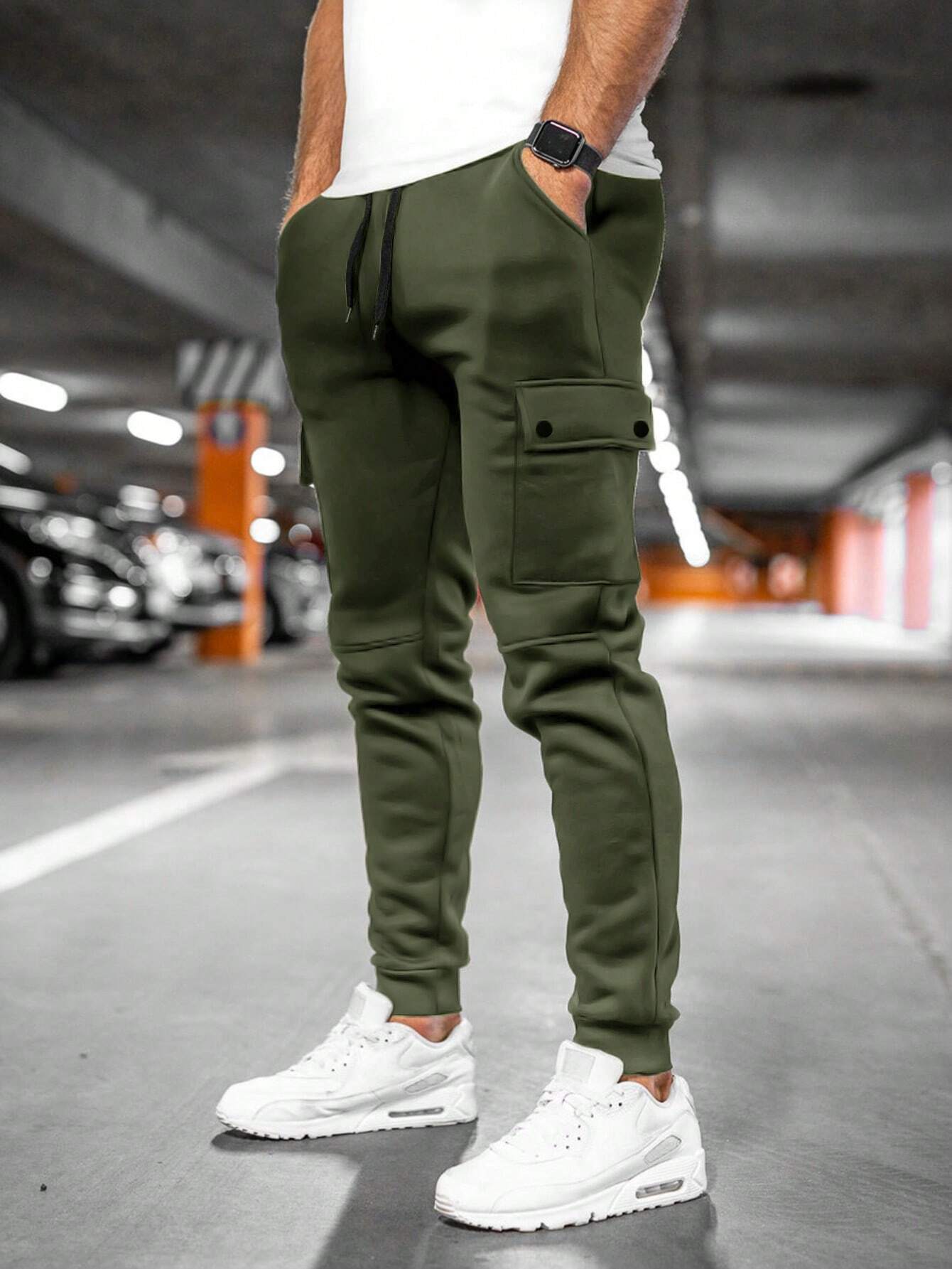 Men’s Jogging Bottoms with Turn-Over Pocket Comfortable Casual Cropped Lounge Pants Lightweight Stretch Design