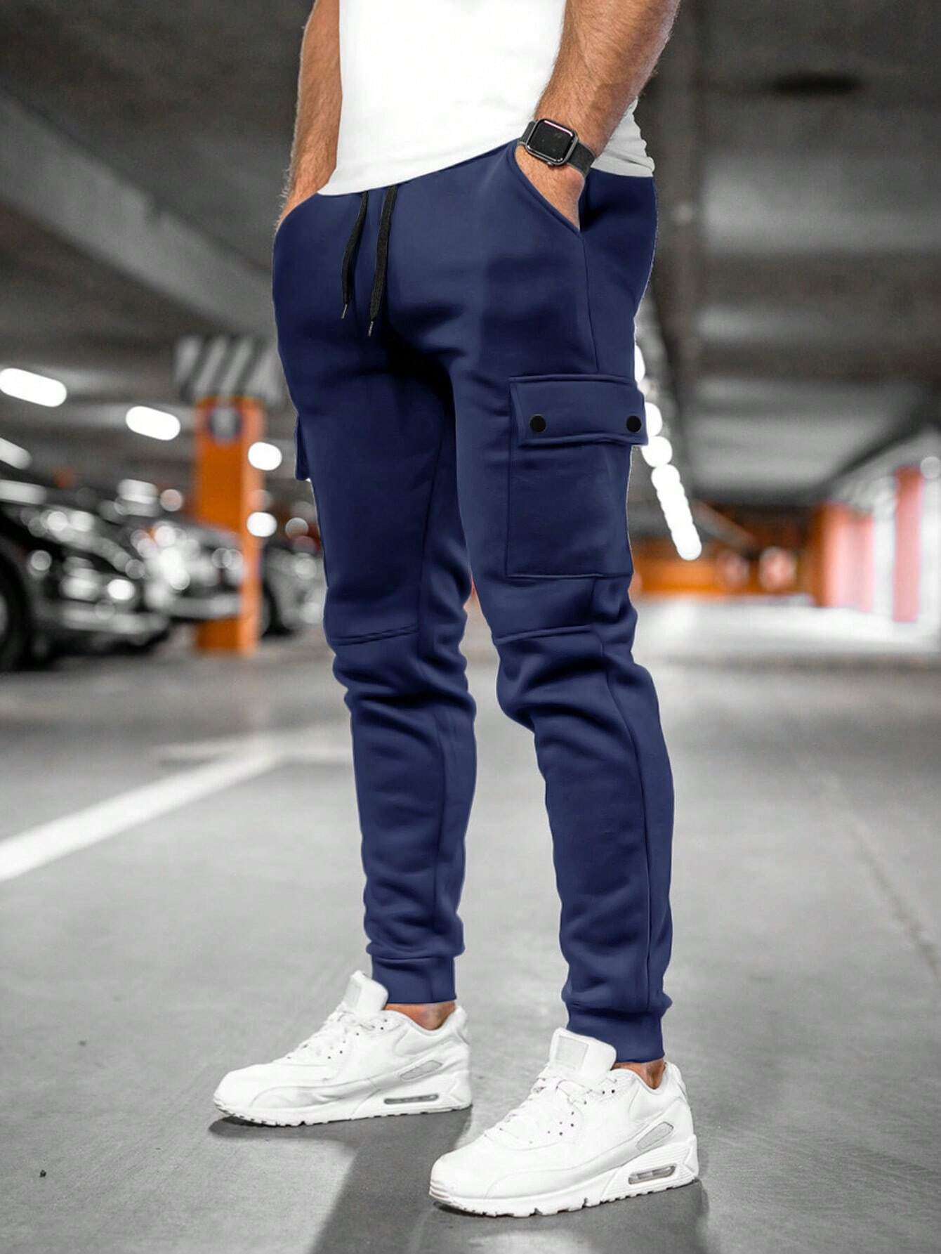 Men’s Jogging Bottoms with Turn-Over Pocket Comfortable Casual Cropped Lounge Pants Lightweight Stretch Design