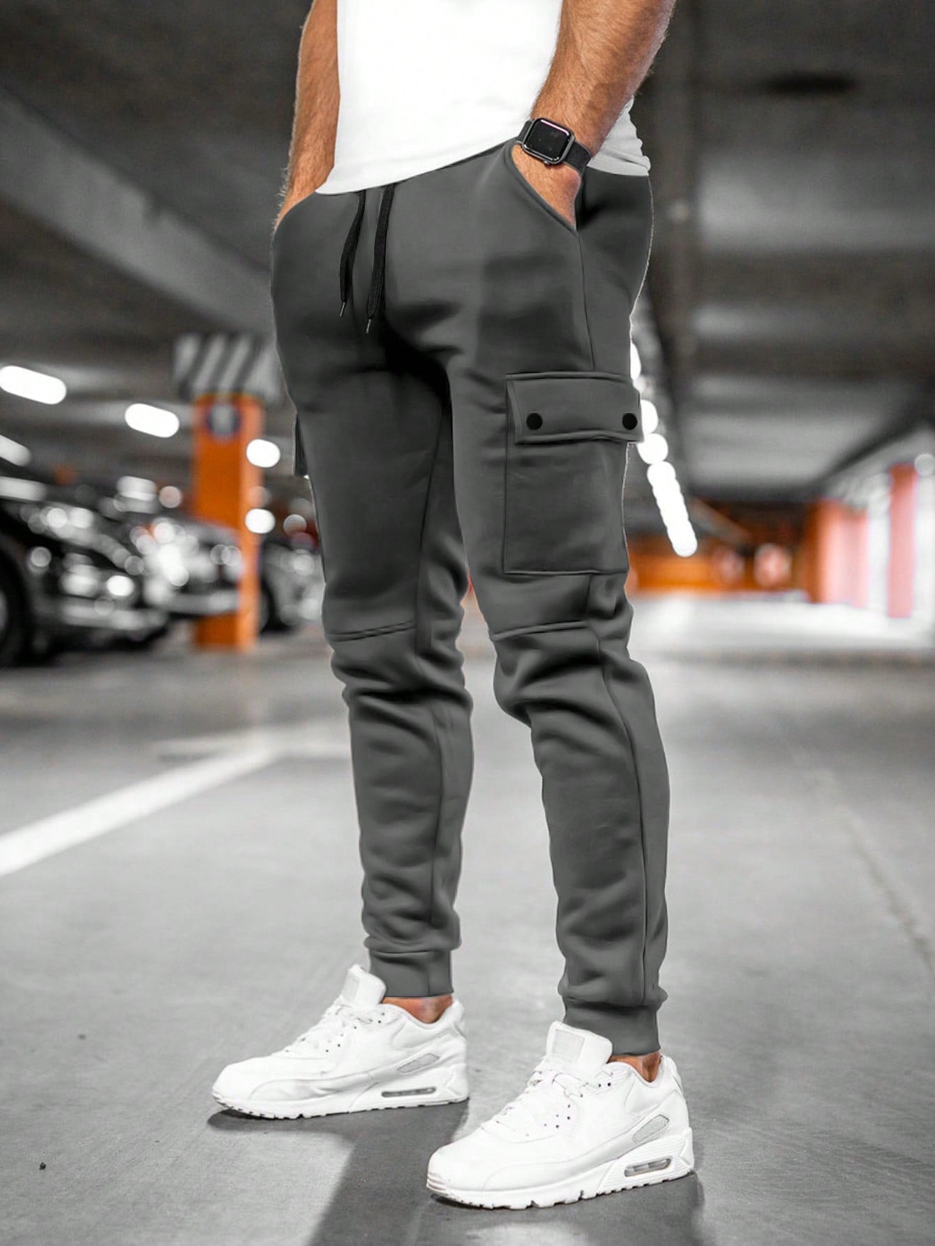 Men’s Jogging Bottoms with Turn-Over Pocket Comfortable Casual Cropped Lounge Pants Lightweight Stretch Design