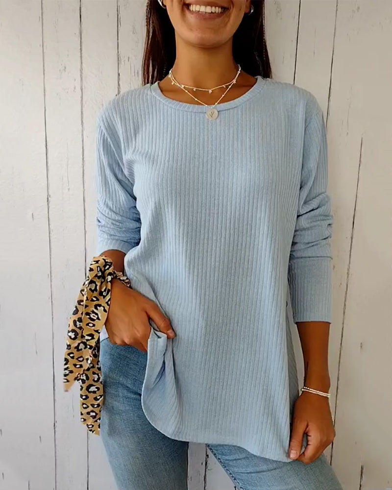 Women’s Long Sleeve Round Neck Knitted Top Casual Cotton Blend Everyday Comfortable Basic Layering Wear