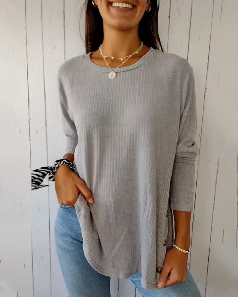 Women’s Long Sleeve Round Neck Knitted Top Casual Cotton Blend Everyday Comfortable Basic Layering Wear