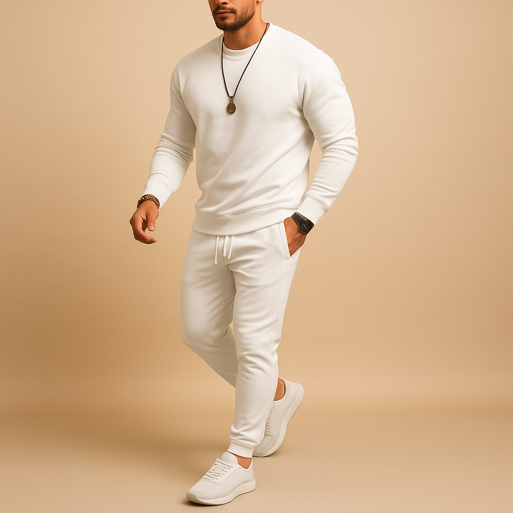 Conjunto de sudadera de cuello redondo y joggers para hombre – Chándal de dos piezas de corte ajustado para viajes, estilo urbano y uso diario informal