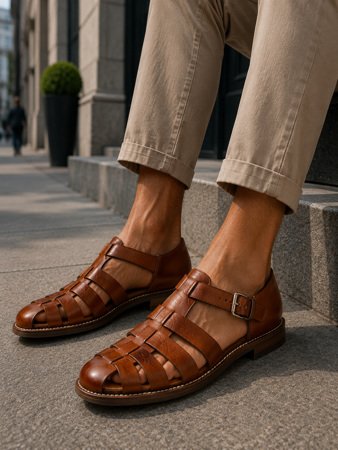 Sandalias de pescador para hombre con punta cerrada, calzado clásico de verano
