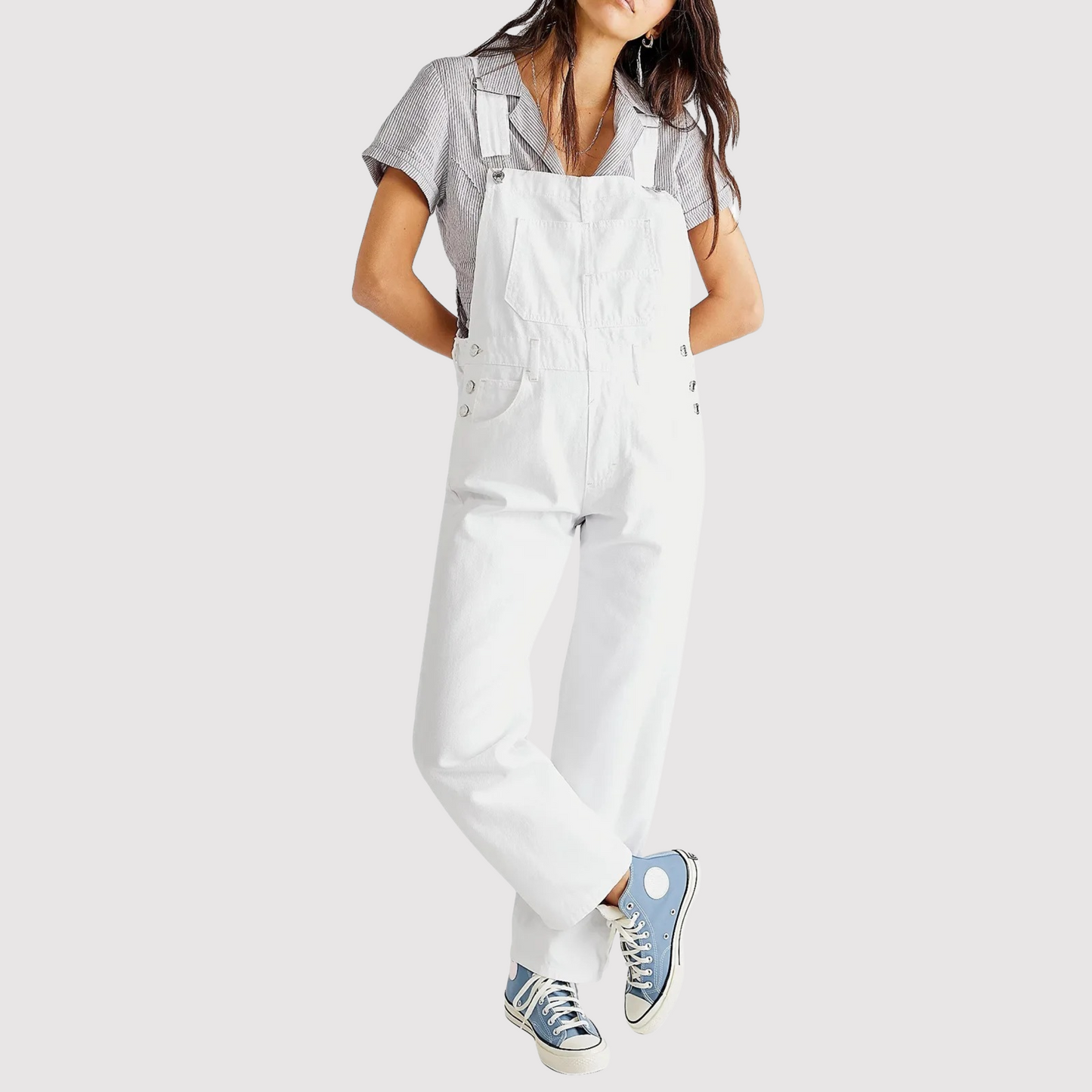 Tuta donna in denim morbido con tasche e dettagli