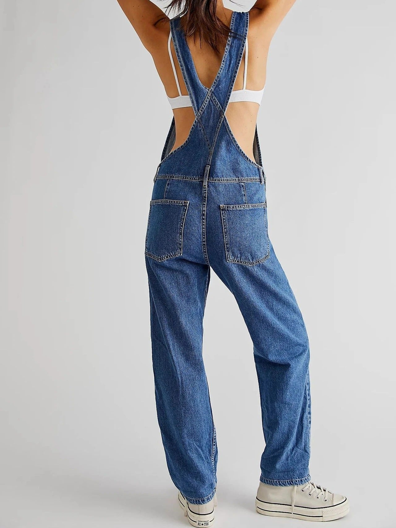 Tuta donna in denim morbido con tasche e dettagli