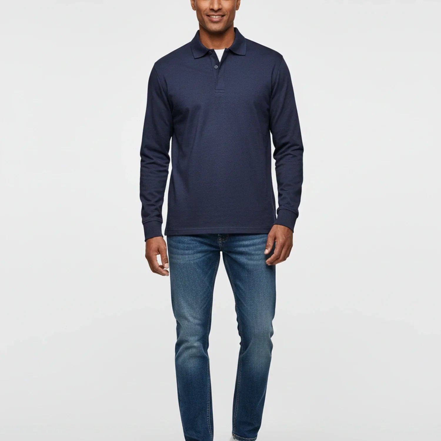 Polo homme élégant et décontracté – haut à col et manches longues pour le travail et les week-ends