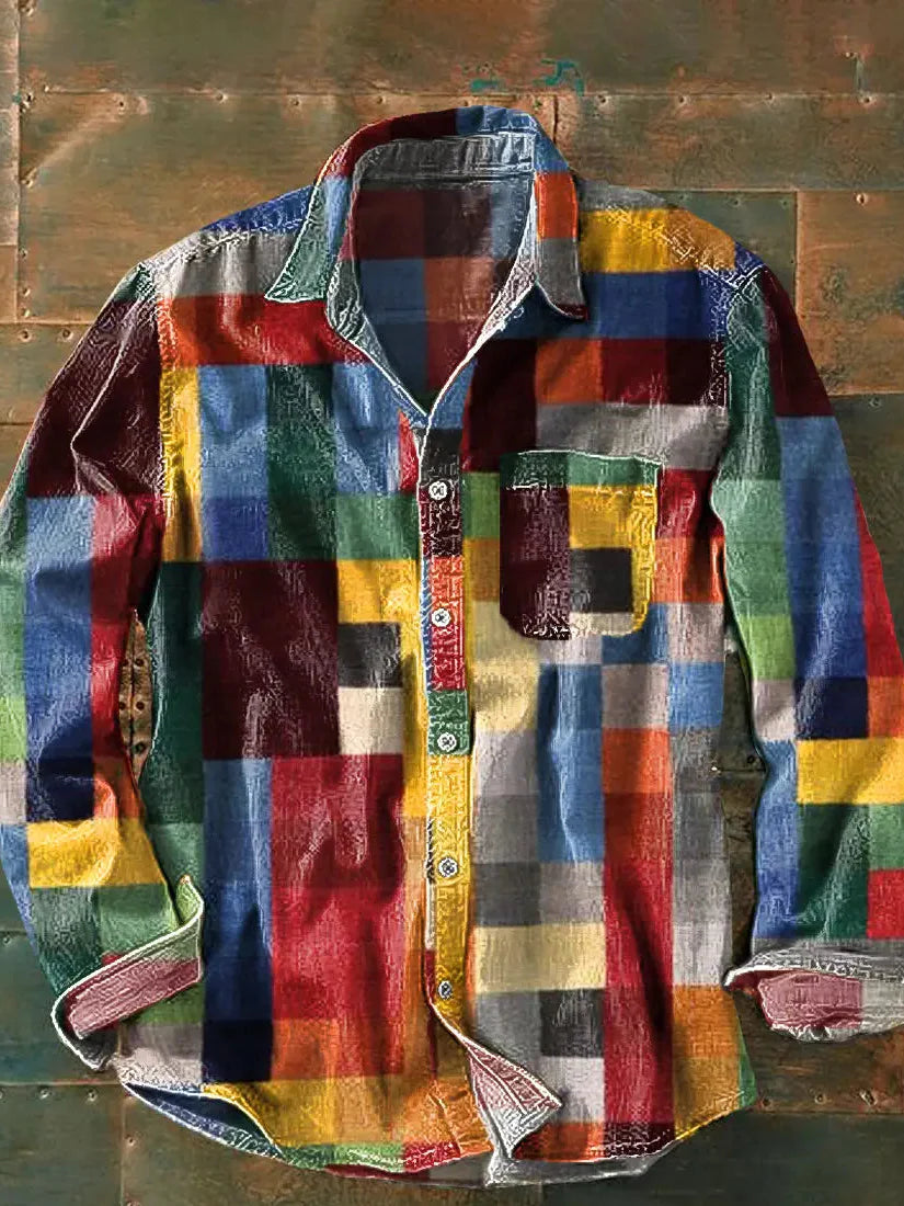 Camisa de manga comprida estampada para homem – camisa casual de corte descontraído com botões, ideal para fins de semana e viagens