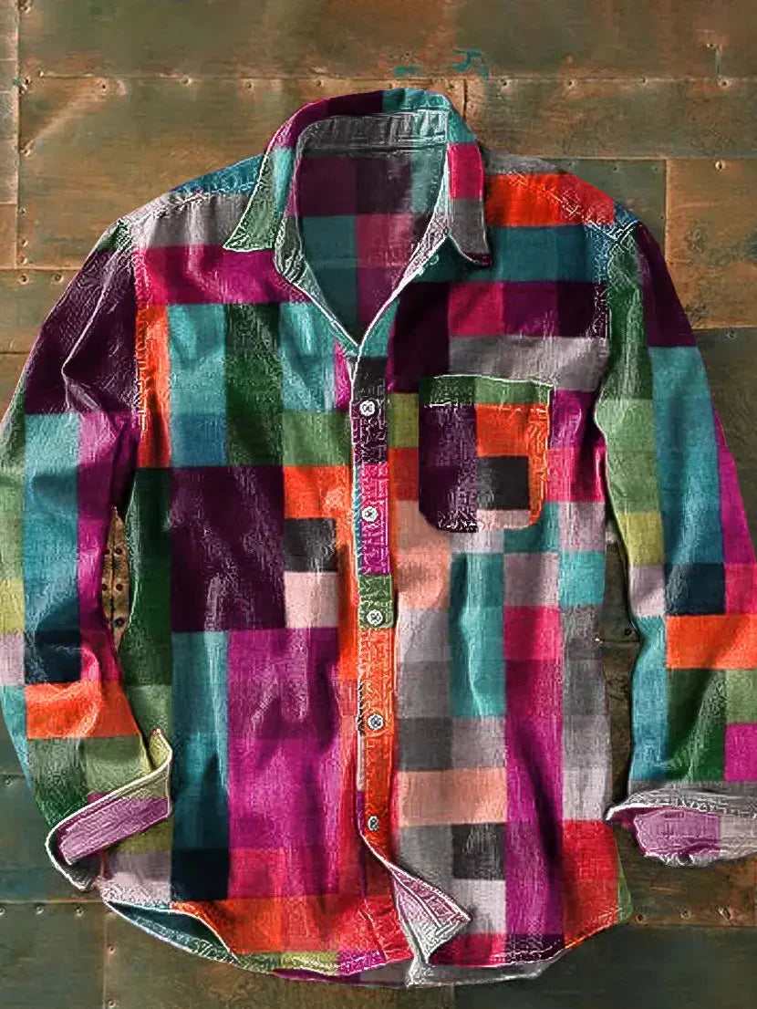 Camisa de manga comprida estampada para homem – camisa casual de corte descontraído com botões, ideal para fins de semana e viagens