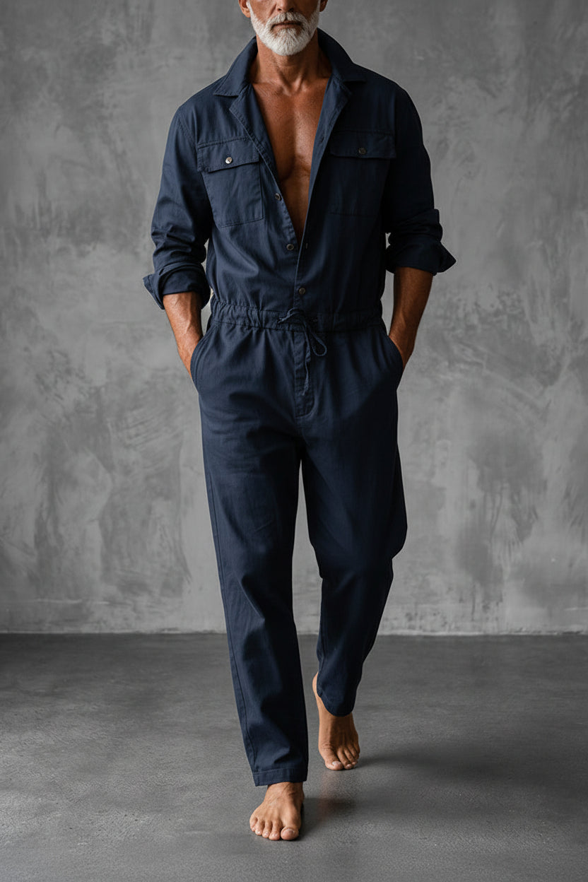 Men’s Utility Jumpsuit With Drawstring Waist And Cargo Pockets