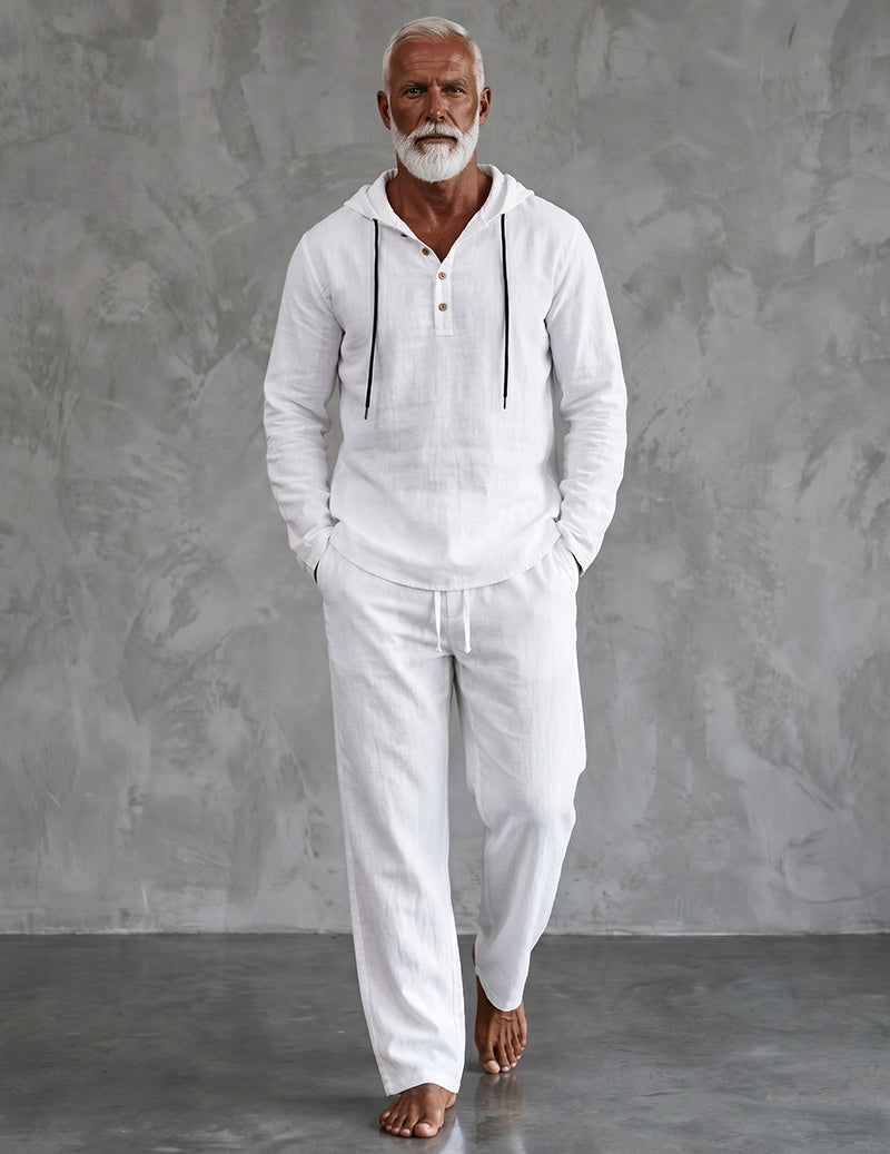 Ensemble détente pour homme avec sweat à capuche, haut Henley et pantalon décontracté