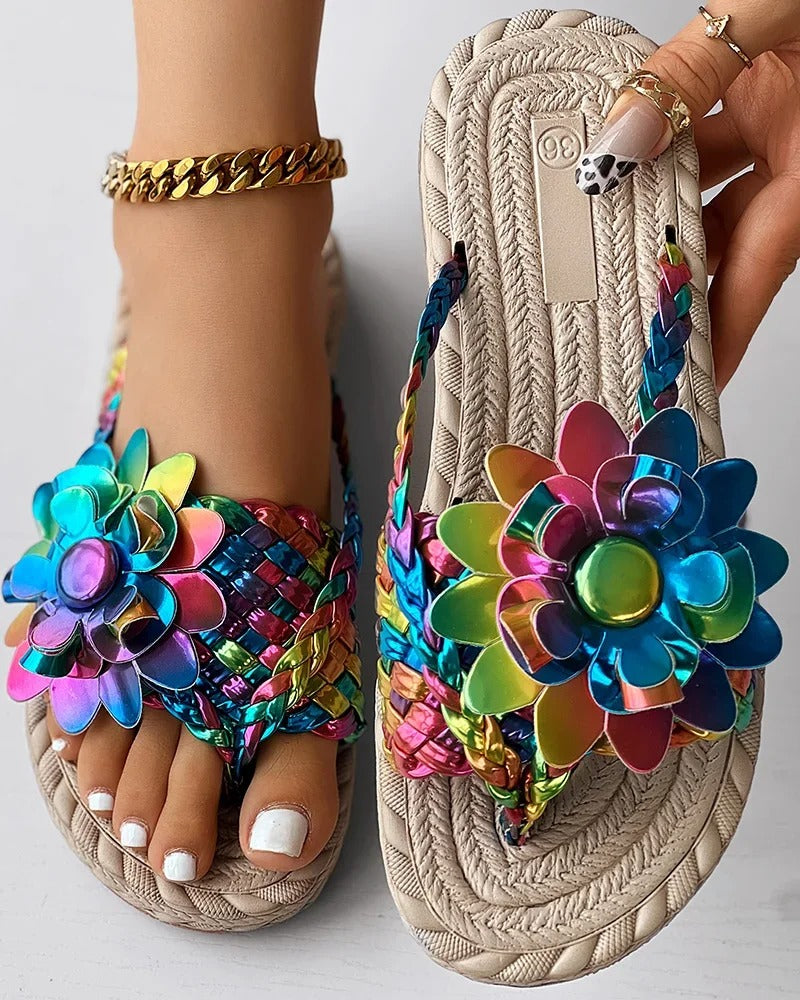 Women’s Flat Slip-On Sandals with Woven Straps – Open-Toe Summer Style for Holidays and Casual Days