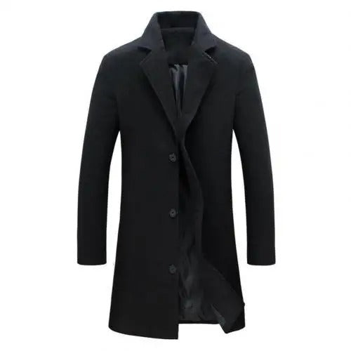 Long manteau d’hiver à boutonnage simple pour homme – Superposition ajustée à revers crantés pour une tenue élégante en automne et en hiver