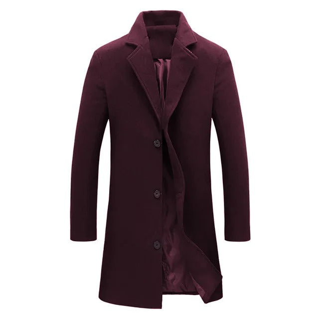 Long manteau d’hiver à boutonnage simple pour homme – Superposition ajustée à revers crantés pour une tenue élégante en automne et en hiver