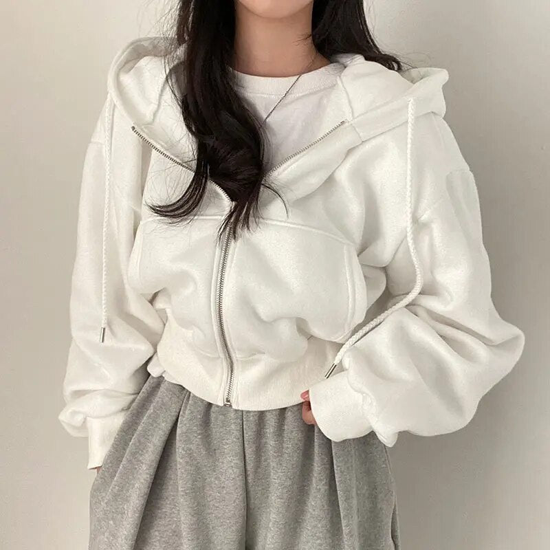 Dames - oversized cropped hoodie met rits, verstelbare capuchon met trekkoord en verlaagde schouders – zachte sweatshirt van katoenmix met lange mouwen, geribbelde zoom en ontspannen boxy fit voor casual streetwear en dagelijks dragen in laagjes