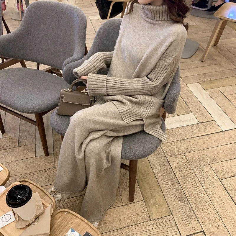 Set tricotat pentru relaxare pentru femei – Moale, confortabil, elegant, croială lejeră, ținută casual de zi cu zi