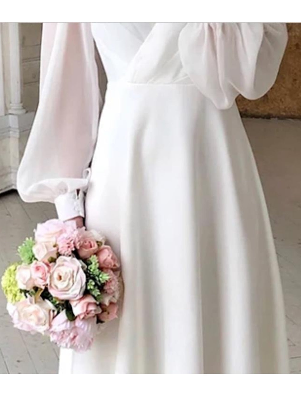 Damesjurk met lange mouwen, overslag en midi-lengte - soepelvallende stijl met geaccentueerde taille voor bruiloften, formele diners, avondvieringen en elegante seizoensevenementen