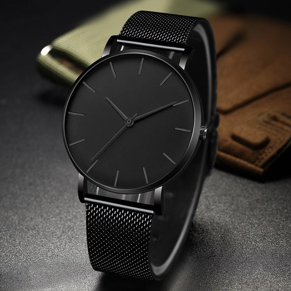 Ceas minimalist pentru bărbați, cu cuarț și brățară din plasă metalică – accesoriu elegant pentru purtarea de zi cu zi, în ținute smart-casual