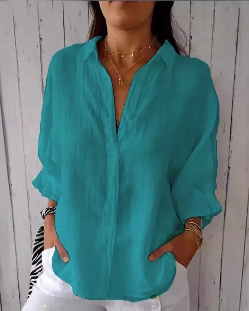 Women’s Lightweight Casual Shirt – Relaxed Roll-Sleeve Button-Up for Travel and Everyday Wear