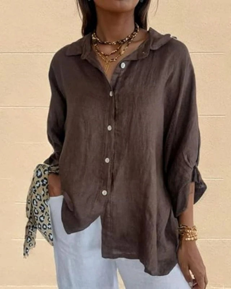 Women’s Lightweight Casual Shirt – Relaxed Roll-Sleeve Button-Up for Travel and Everyday Wear