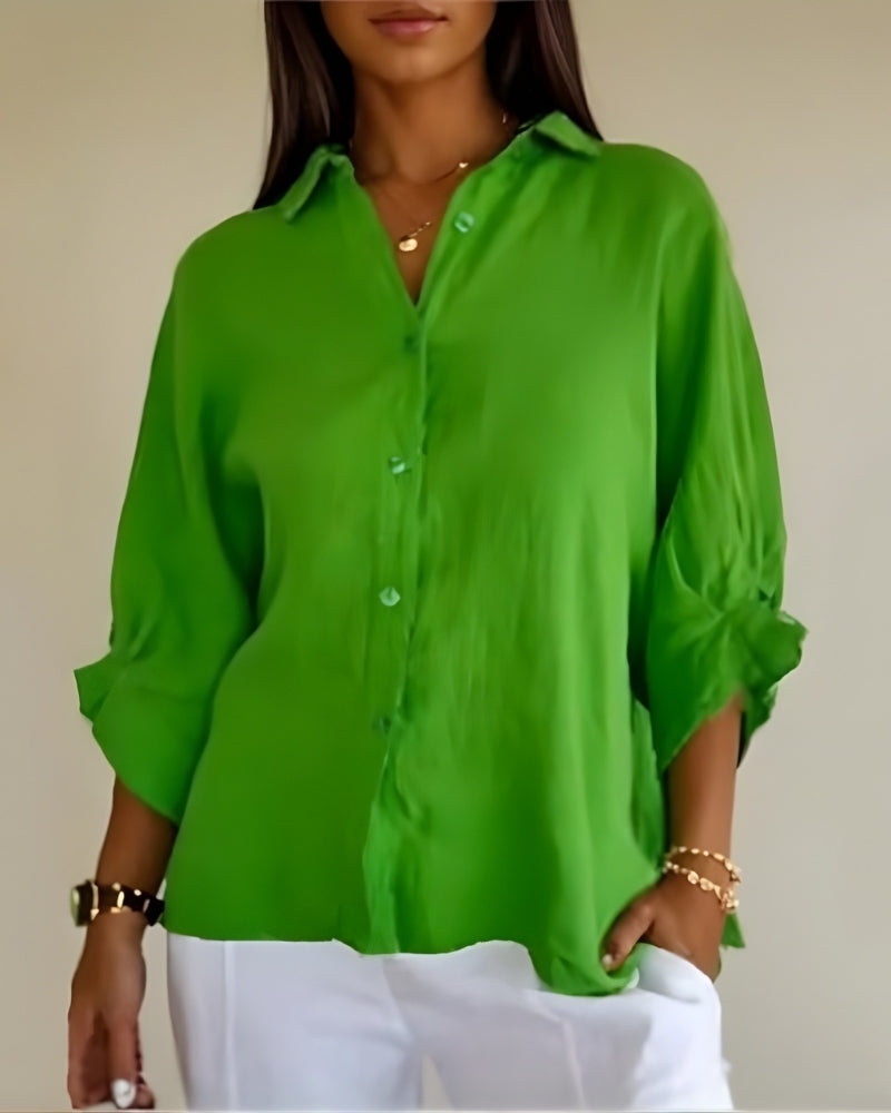 Women’s Lightweight Casual Shirt – Relaxed Roll-Sleeve Button-Up for Travel and Everyday Wear