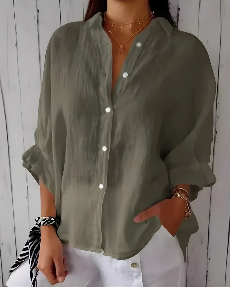 Women’s Lightweight Casual Shirt – Relaxed Roll-Sleeve Button-Up for Travel and Everyday Wear