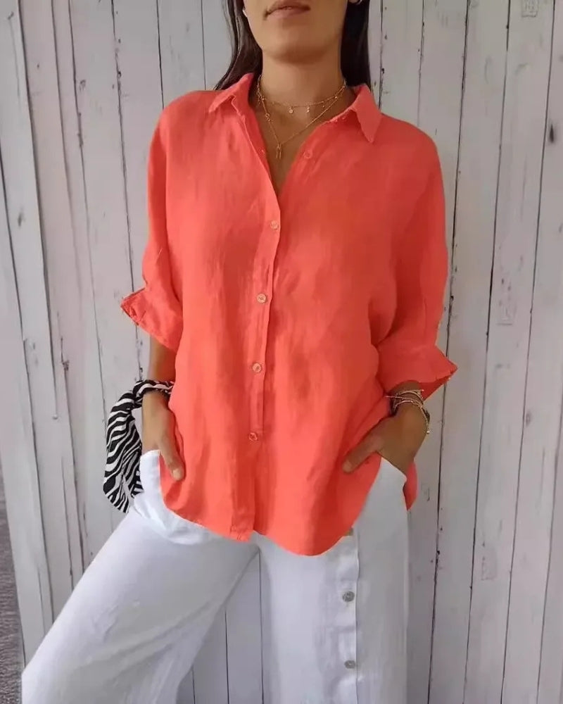 Women’s Lightweight Casual Shirt – Relaxed Roll-Sleeve Button-Up for Travel and Everyday Wear