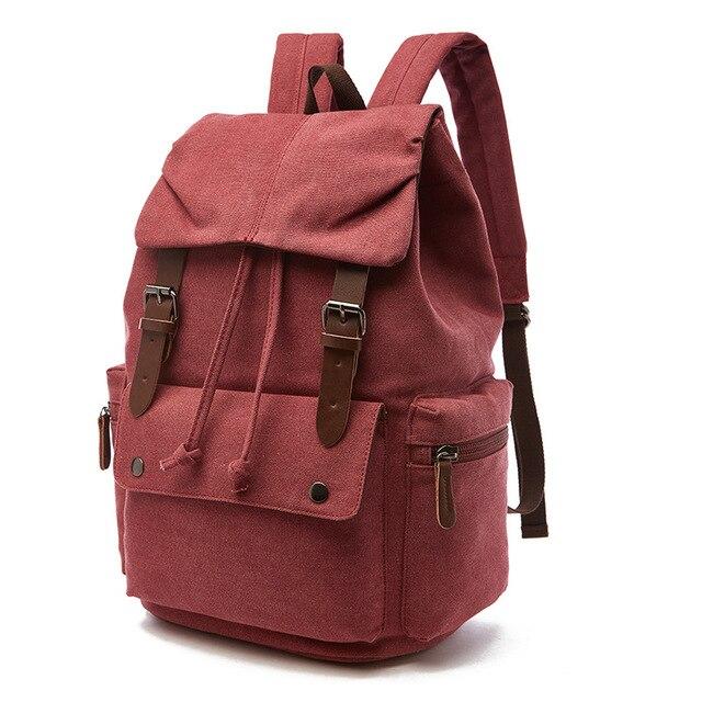 Women’s Vintage Canvas Drawstring Backpack – Buckle-Strap Multi-Pocket Rucksack for Work Travel and College