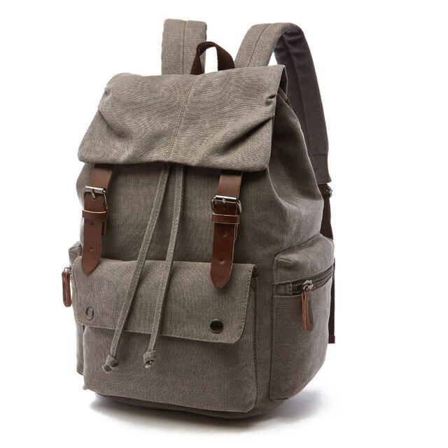 Women’s Vintage Canvas Drawstring Backpack – Buckle-Strap Multi-Pocket Rucksack for Work Travel and College