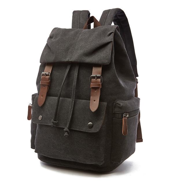 Women’s Vintage Canvas Drawstring Backpack – Buckle-Strap Multi-Pocket Rucksack for Work Travel and College