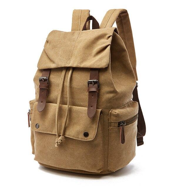 Women’s Vintage Canvas Drawstring Backpack – Buckle-Strap Multi-Pocket Rucksack for Work Travel and College