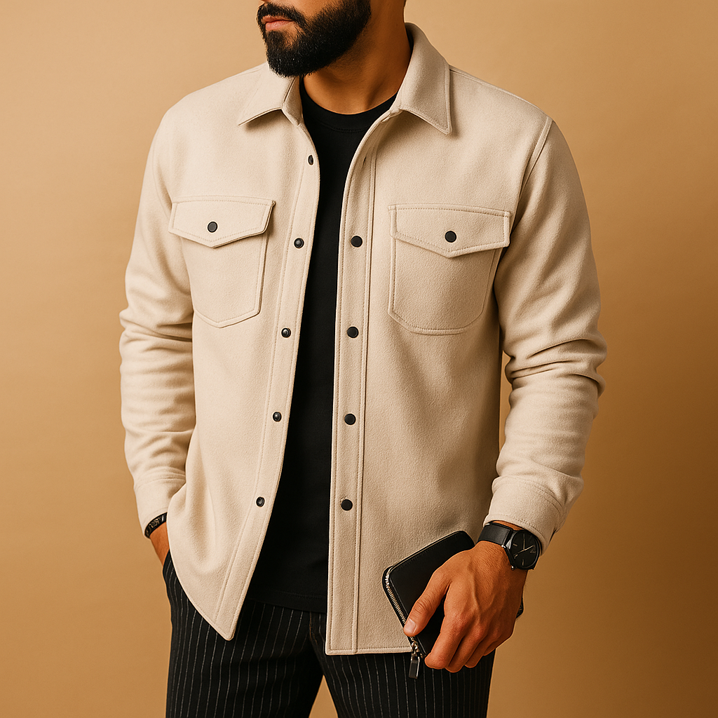 Men’s Flannel Long-Sleeve Shirt – Warm Relaxed Button-Front Layer with Chest Pockets for Smart Casual Weekend and Everyday Autumn Winter Wear