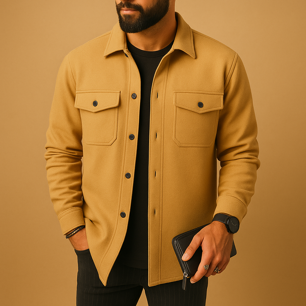 Men’s Flannel Long-Sleeve Shirt – Warm Relaxed Button-Front Layer with Chest Pockets for Smart Casual Weekend and Everyday Autumn Winter Wear