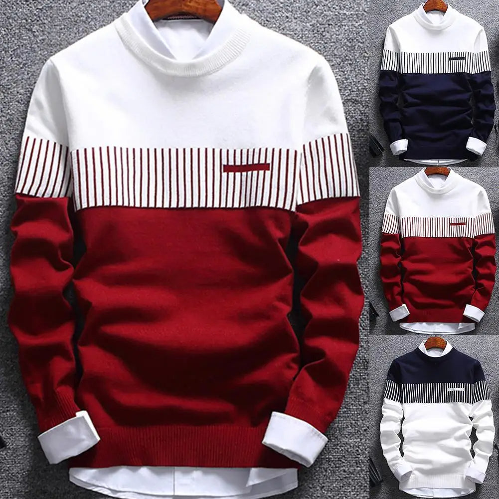 Herre sweater med rund hals og tryk, almindelig pasform, lange ærmer