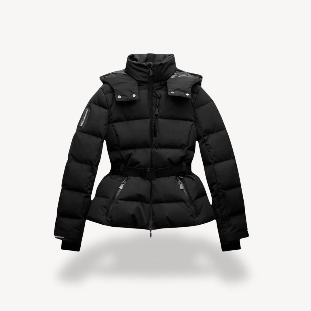Doudoune à capuche ceinturée pour femme - manteau d’hiver matelassé à col montant et poches zippées