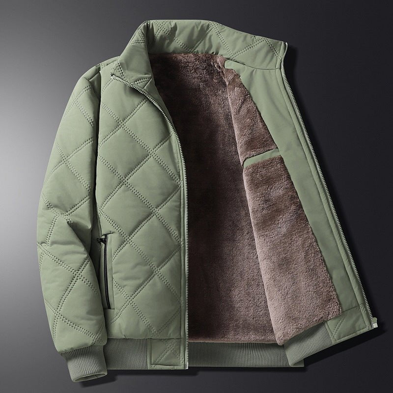 Men’s Diamond-Quilted Winter Jacket – Fleece-Lined Zip-Up Coat with Stand Collar and Secure Pockets for Everyday Wear